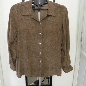 Halston Silk Blouses Size 12 Brown Print